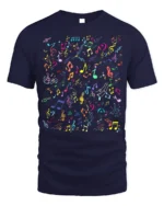 Colorful Music Notes Pattern Graphic T-Shirt - navy t-shirt on white background