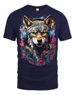 DJ Wolf Headphones Urban Style T-Shirt - navy t-shirt on white background