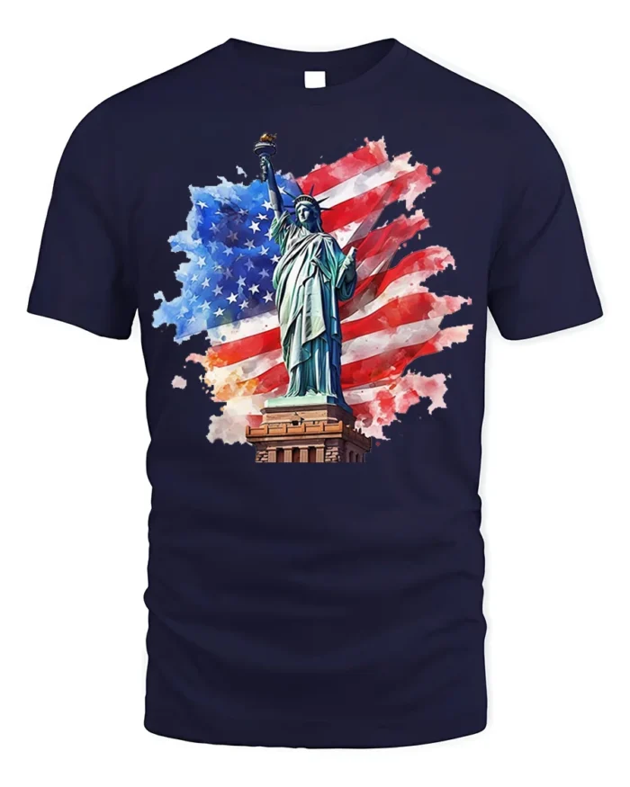 Statue of Liberty USA Flag Patriotic T-Shirt - navy t-shirt on white background