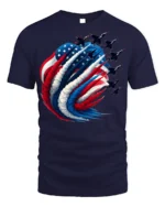 Patriotic Jet Flyover American Flag T-Shirt - navy t-shirt on white background
