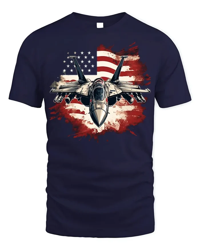 US Air Force Fighter Jet American Flag T-Shirt - navy t-shirt on white background