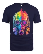 Psychedelic Gas Mask Skull Art T-Shirt - navy t-shirt on white background