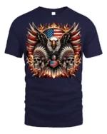 Patriotic Eagle Skull Fire Feathers T-Shirt - navy t-shirt on white background
