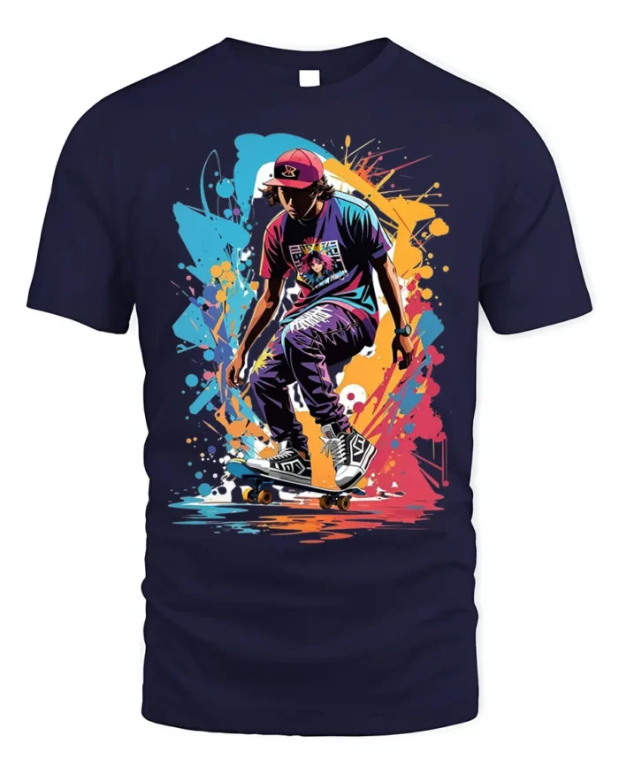 Street Skateboard Splash Art T-Shirt - navy t-shirt on white background