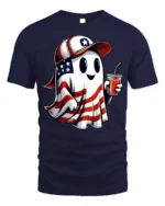 Patriotic Ghost Soda USA Flag T-Shirt - navy t-shirt on white background