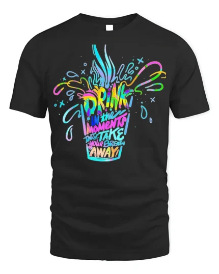 Colorful Drink Moments Neon Art T-shirt - black t-shirt on white background