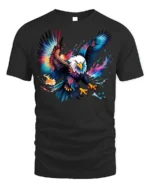Colorful Bald Eagle Splash Art T-shirt - black t-shirt on white background
