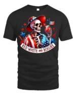 Red White Boujee Skeleton Party T-shirt - black t-shirt on white background