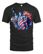 Statue of Liberty American Flag T-shirt - black t-shirt on white background
