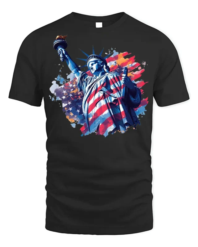 Statue of Liberty American Flag T-shirt - black t-shirt on white background