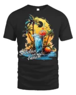 Tropical Beach Relaxation Sunset T-shirt - black t-shirt on white background