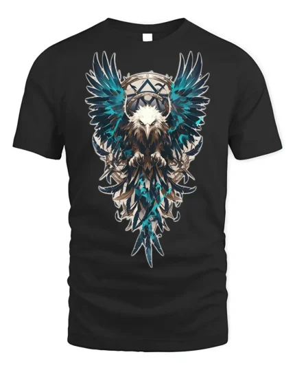 Tribal Warrior Eagle Crest Art T-shirt - black t-shirt on white background