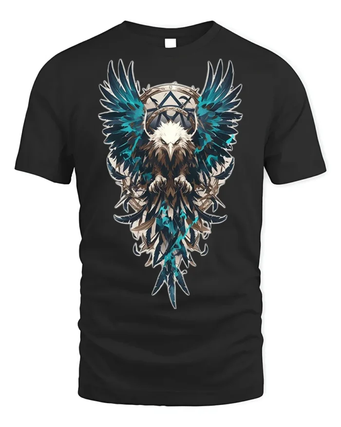 Tribal Warrior Eagle Crest Art T-shirt - black t-shirt on white background