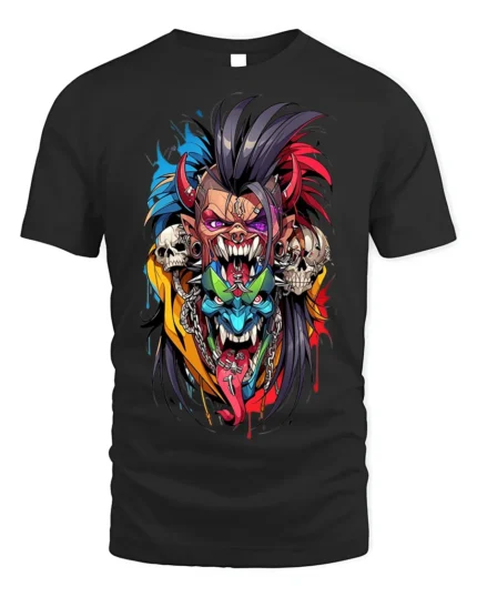 Psycho Demon Skull Fusion Art T-shirt - black t-shirt on white background