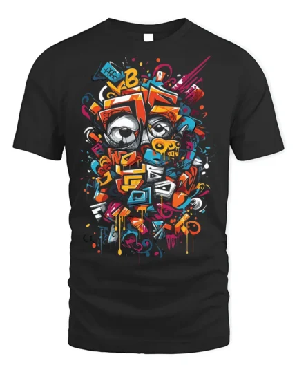 Urban Graffiti Eyes Street Art T-shirt - black t-shirt on white background