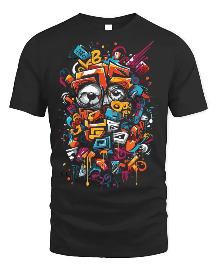 Urban Graffiti Eyes Street Art T-shirt - black t-shirt on white background