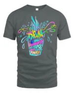 Colorful Drink Moments Neon Art T-shirt - gray t-shirt on white background