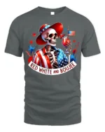 Red White Boujee Skeleton Party T-shirt - gray t-shirt on white background