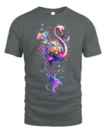 Colorful Flamingo Splash Art T-shirt - gray t-shirt on white background