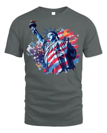 Statue of Liberty American Flag T-shirt - gray t-shirt on white background