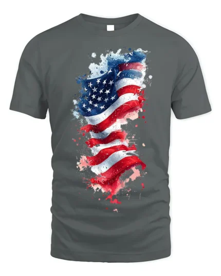 American Flag Watercolor Splash T-shirt - gray t-shirt on white background