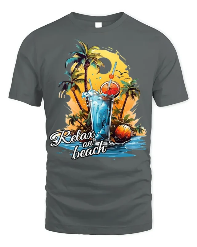 Tropical Beach Relaxation Sunset T-shirt - gray t-shirt on white background