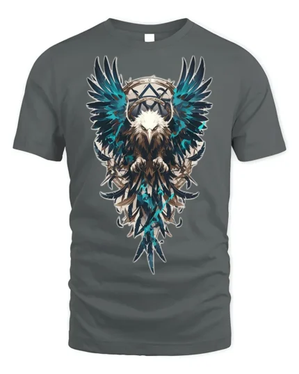 Tribal Warrior Eagle Crest Art T-shirt - gray t-shirt on white background