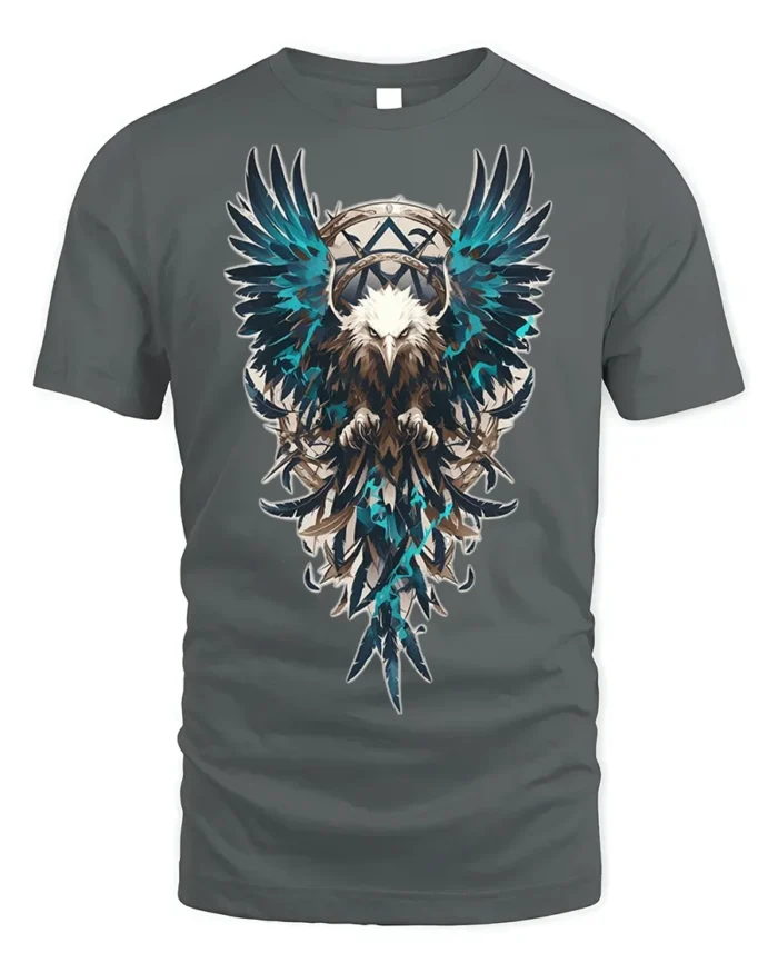 Tribal Warrior Eagle Crest Art T-shirt - gray t-shirt on white background