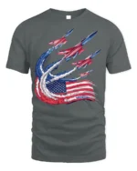 Patriotic Fighter Jet Flag Trail T-shirt - gray t-shirt on white background
