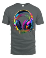 Colorful Headphones Music Wave T-shirt - gray t-shirt on white background