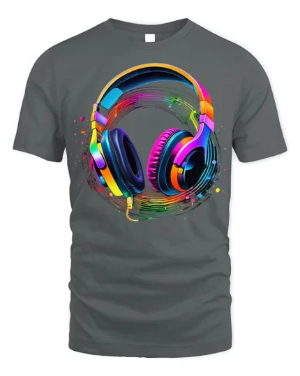 Colorful Headphones Music Wave T-shirt - gray t-shirt on white background
