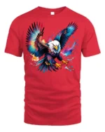 Colorful Bald Eagle Splash Art T-shirt - red t-shirt on white background