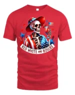 Red White Boujee Skeleton Party T-shirt - red t-shirt on white background