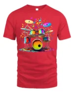 Colorful Drum Set Music Splash T-shirt - red t-shirt on white background