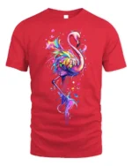 Colorful Flamingo Splash Art T-shirt - red t-shirt on white background