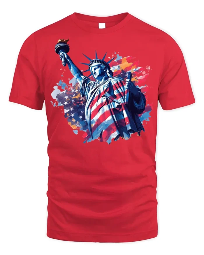 Statue of Liberty American Flag T-shirt - red t-shirt on white background