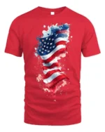 American Flag Watercolor Splash T-shirt - red t-shirt on white background