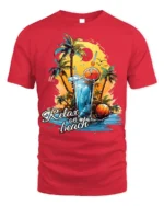 Tropical Beach Relaxation Sunset T-shirt - red t-shirt on white background