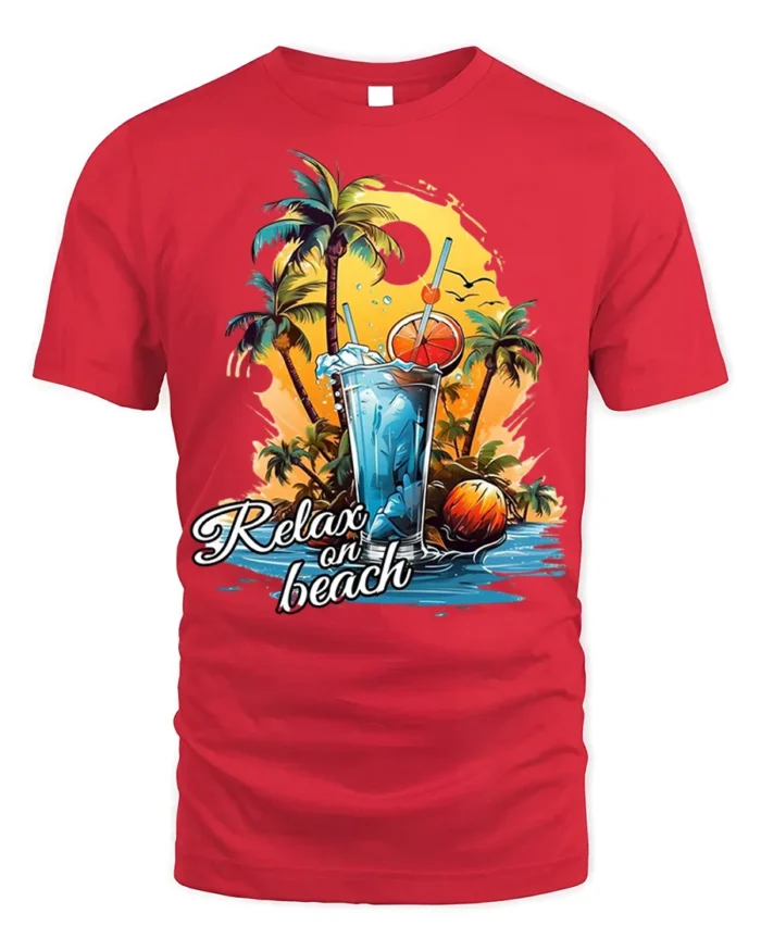 Tropical Beach Relaxation Sunset T-shirt - red t-shirt on white background