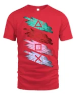 Retro Gamer Symbol Striped Art T-shirt - red t-shirt on white background