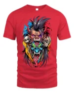 Psycho Demon Skull Fusion Art T-shirt - red t-shirt on white background