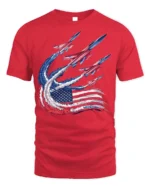 Patriotic Fighter Jet Flag Trail T-shirt - red t-shirt on white background