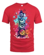 Colorful Sound Speaker Music Art T-shirt - red t-shirt on white background