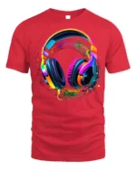 Colorful Headphones Music Wave T-shirt - red t-shirt on white background