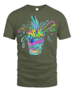 Colorful Drink Moments Neon Art T-shirt - military green t-shirt on white background