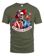 Red White Boujee Skeleton Party T-shirt - military green t-shirt on white background