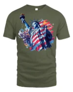 Statue of Liberty American Flag T-shirt - military green t-shirt on white background
