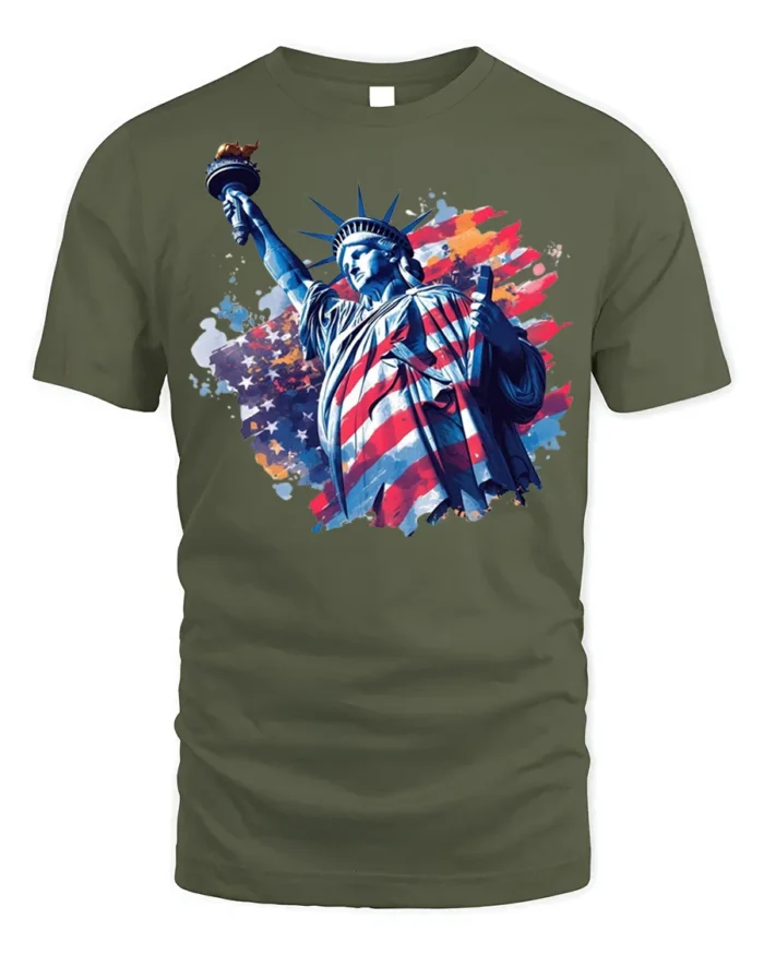 Statue of Liberty American Flag T-shirt - military green t-shirt on white background