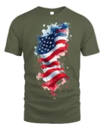 American Flag Watercolor Splash T-shirt - military green t-shirt on white background