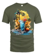 Tropical Beach Relaxation Sunset T-shirt - military green t-shirt on white background